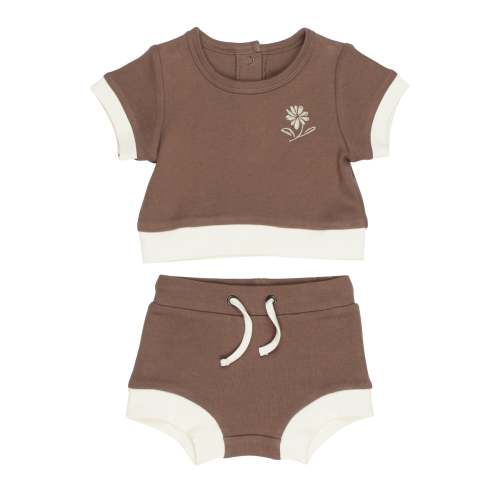 Latte Flower Embroidered Tee & Shortie Set by L'ovedbaby – Avery and Everett