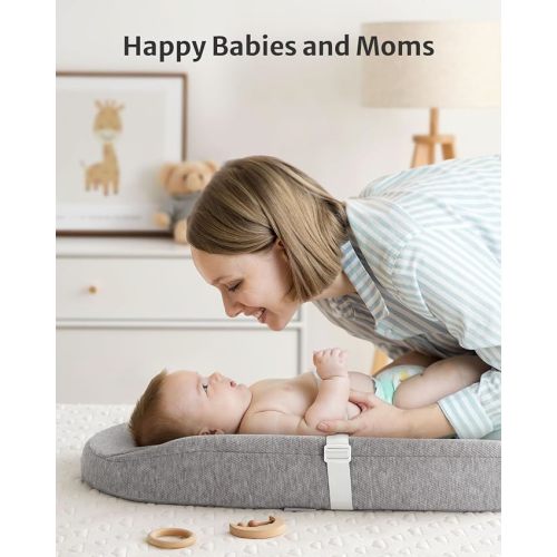 Blissful Diary Baby Changing Pad with Waterproof Lining Foam, Includes a Soft & Washable Cover, Contoured Changing Table Pads for Dresser Top with Non-Slip Bottom, 32”×16” (Grey, Avocado)