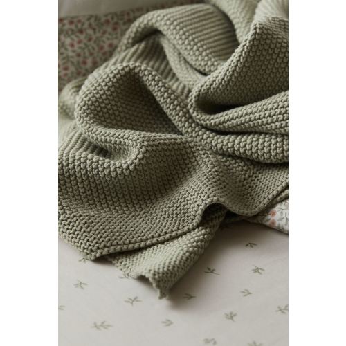 Moss-stitched Cotton Blanket, Light green