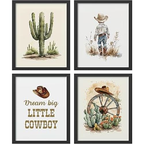 Hxlac Western Cowboy Nursery Wall Art Prints Set of 4 UNFRAMED - Western Wall Decor for Toddler Baby Boy Room, Cowboy Nursery Decor, Western Pictures Wall Decor (8x10 Inches)