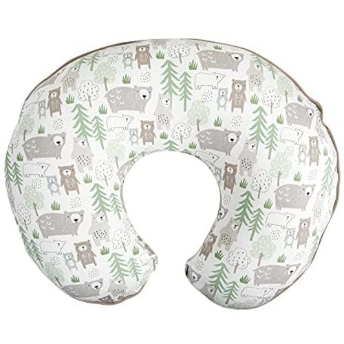 Boppy Nursing Pillow Cover –Organic Fabric | Taupe Bears Side and Tan stripes Side with Piping | Organic Cotton Fabric | Fits Boppy Bare Naked, Original and Luxe Breastfeeding Pillow | Awake Time Only