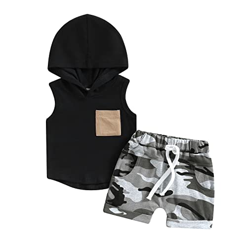 Ledy Champswiin Summer Toddler Boy Clothes Set, Cotton Baby Boy Outfits Hooded Tank Tops and Shorts