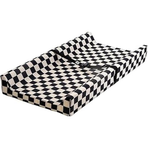 Tiny Twinkle Diaper Changing Pad for Dresser & Nursery Table – Waterproof, Wipeable & Mess-Proof Baby Changing Pad with Safety Strap, Non-Slip Base & Removable Washable Cover(Black Checkers)
