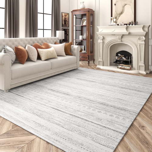 VUNATE 8'x10' Rugs for Living Room Washable Rugs Boho Moroccan Large Area Rug Soft Neutral Geometric Bohemian Carpet Distressed Indoor Rug for Bedroom Dining Room Office Foldable Nonslip Rug Gray