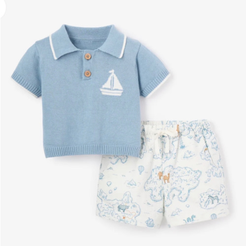 Nautical Knit Polo + Explorer Print Shorts – Elegant Baby