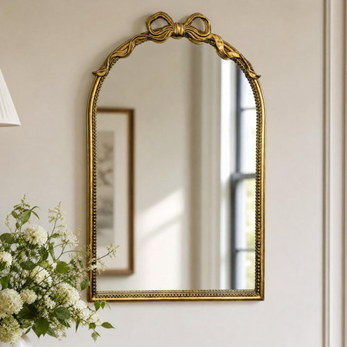 Everly Quinn Vintage Gold Bow Arched Wall Mirror – Decorative Metal Frame for Living Room, Bedroom, Entryway & Bathroom | Wayfair