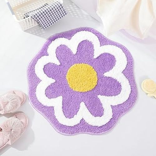 TRUEDAYS Bathroom Rugs Cute Bath Mat for Women Small Water Absorbent Non Slip Bath Rug Purple Flower Soft Microfiber Washable Bathroom Mat Bathroom Decoration