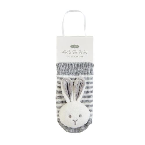 Mud Pie Baby Bunny Rattle Toe Socks, Grey, 0-12M
