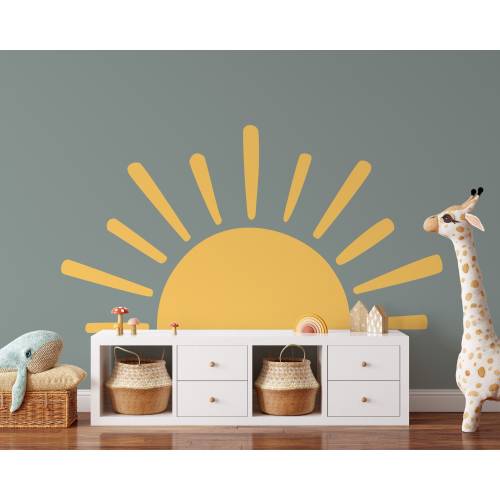 Large Half Sun Wall Decal - Nursery Decor, Kids Room Wall Art, Removable Sunburst Wall Stickers, 8 sizes available decal kit - WB063