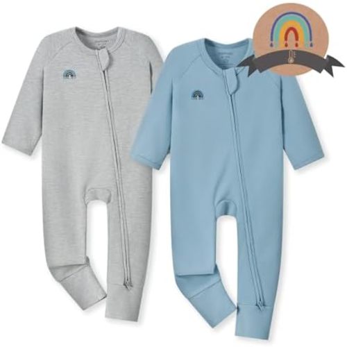 Momcozy Boy Girl Baby Pajamas, 0-24 M Temp-Sensing 2-Way Zipper Cotton & Viscose Derived from Bamboo Newborn Sleepers