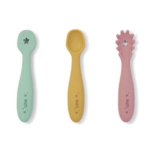 SARO Set of 3 Silicone Training Spoons - Blossom + Mustard + Hunter: Evolutionary Baby-Led Weaning Utensils