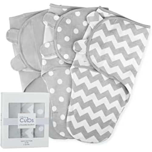 Comfy Cubs Swaddle Blanket Baby Girl Boy Easy Adjustable 3 Pack Infant Sleep Sack Wrap Newborn Babies Small (0-3 Month), Gray