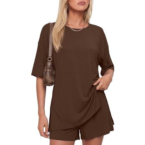 Darong Women's 2 Piece Lounge Set Short Sleeve Boxy T-shirt & Shorts Comfywear Summer Pajama Set Loungewear Set