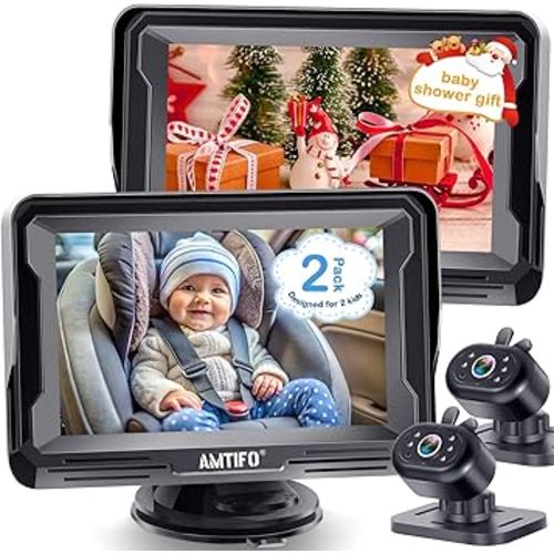 2-Pack Baby Camera for Twins - Dual Rear-Facing Baby Monitor with Night Vision, Easy Plug & Play for Multiple Vehicles, Infant Car Seat Safety Camera System with Anti-Glare 4.3" Display