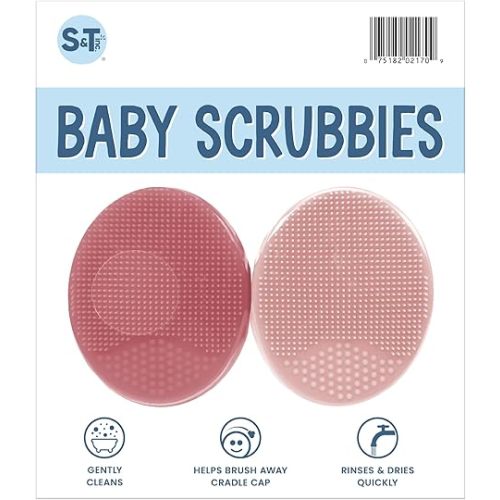 S&T INC. Exfoliating and Massaging Cradle Cap Bath Brushes for Baby, Silicone - 2 Inch x 2.5 Inch, Pink, 2 Pack