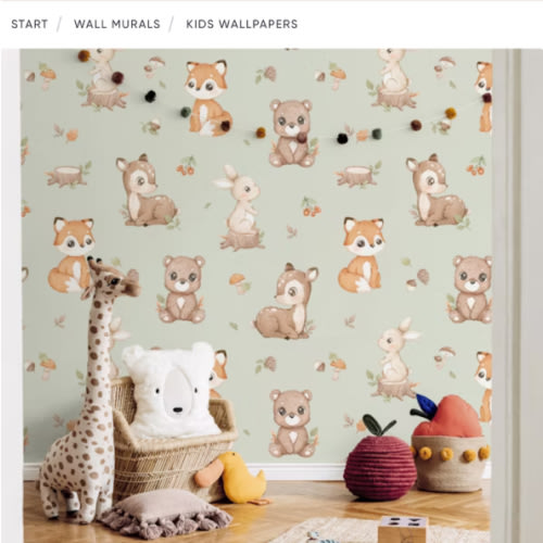 Little Woodland Friends - Sage Green Wallpaper - Happywall