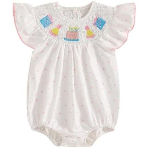 Baby Girls Smocked Bubble Romper Ruffle Sleeveless Embroidery Bodysuit Cute Print Newborn Infant Summer Clothes