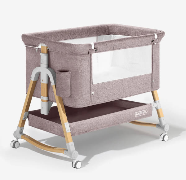 HARPPA Cuddly 3-in-1 Baby Bassinet Bedside Sleeper for Reflux | Attaches to Bed, Adjustable 5 Heights, Non-Toxic & CPSC Certified | Sturdy Aluminum Frame, Portable Wheels, Tool-Free Setup, Gentle Rocking | Perfect for Newborns, Infants, Small Spaces & Saf