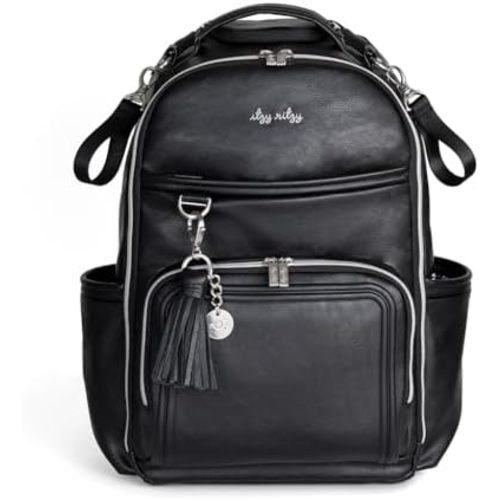 Itzy Ritzy Diaper Bag Backpack – Large Capacity Boss Plus Baby Backpack Diaper Bag Featuring 19 Pockets, Changing Pad, Stroller Clips, and Comfortable Straps (Black with Silver Hardware)