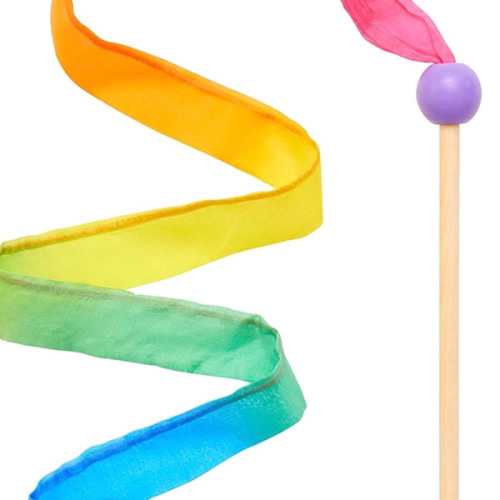 Sarah's Silks Mini Rainbow Streamer - Long Ribbon Wand for Kids, Pretend Play, Dance, Baton Stick Twirling, and Gymnastics Party Favors | 100% Silk and Wood Montessori and Waldorf Toys (1)