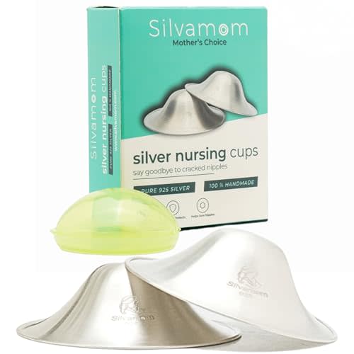 Silvamom Silver Nursing Cups - Reusable 925 Silver Nursing Covers for Sore Nipples, Postpartum Mom Breastfeeding Essentials, Soothes & Protects - Regular