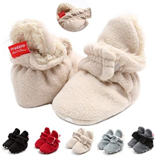 Ohwawadi Infant Baby Boys Girls Slippers Cozy Fleece Booties Soft Bottom Warm Cartoon Socks Newborn Crib Shoes