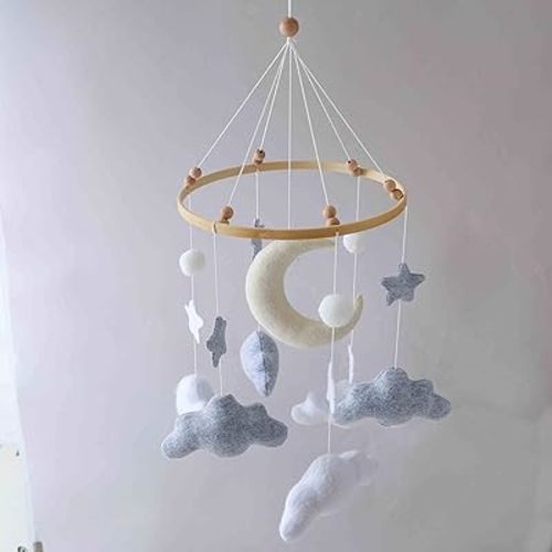 GOODMOM Sleeping Bear Baby Crib Mobile - Handmade Soothing Bedtime Baby Mobile for Crib - Felt Night Mood Nursery Decor for Baby Boys & Girls - Easy Assembly & Durable – Perfect Newborn Gifts