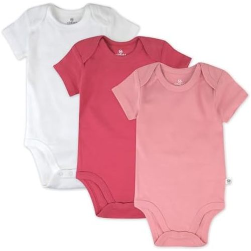 HonestBaby Unisex Baby 3-Pack Short Sleeve Bodysuits One-piece 100% Organic Cotton for Infant Baby Boys, Girls