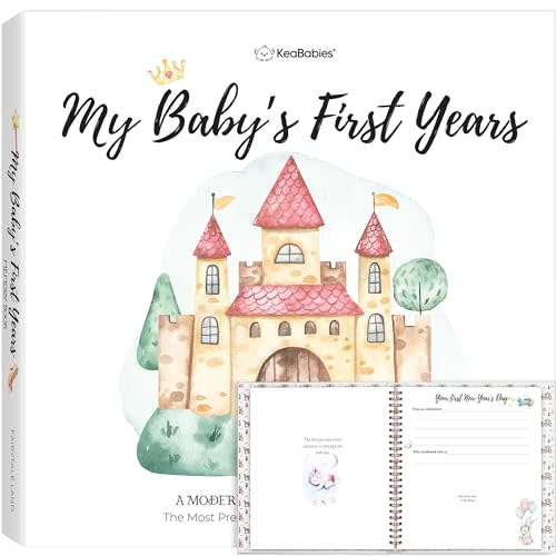 First 5 Years Baby Memory Book Girl, Boy - 90 Pages Hardcover First Year Milestone Keepsake Book, Newborn Scrapbook for New Parents, Minimalist Photo Album Journal,Gift for Baby Shower(Fairytale Land)