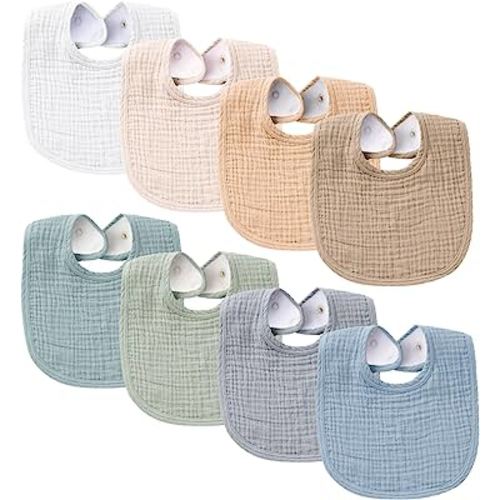 Konssy Muslin Baby Bibs 8 Pack Baby Bandana Drool Bibs Cotton for Unisex Boys Girls, 8 Solid Colors Set for Teething Drooling