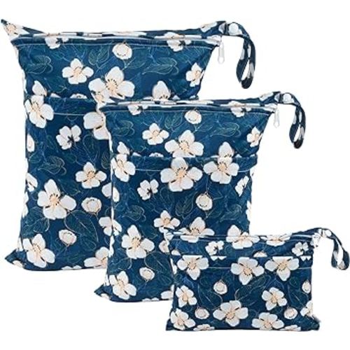 babygoal Wet Dry Bags for Baby Cloth Diapers, Washable Travel Bags, Beach, Pool, Gym Bag for Swimsuits & Wet Clothes with Two Zippered Pockets 3 Pack(S,M,L), 3SML02