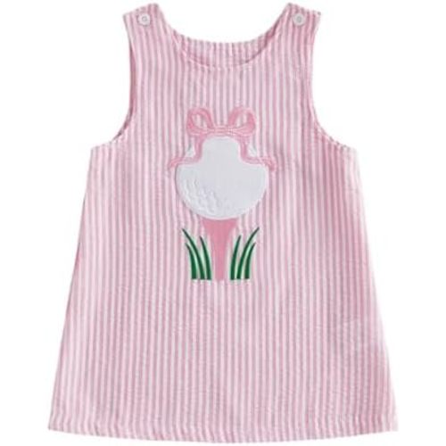 Toddler Baby Girl Outfit Golf Cart Bow Embroidery Striped Tank Dress Sleeveless A-Line Dress Infant Summer Clothes