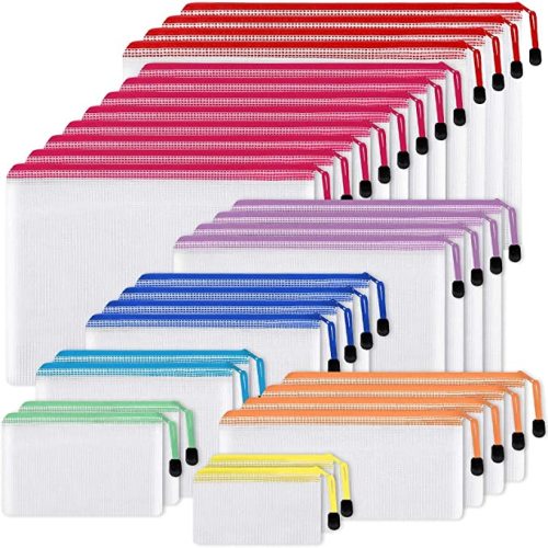 EOOUT 30pcs Mesh Zipper Pouch Bags, 8 Sizes Plastic Zipper Bags, 8 Colors Waterproof Zipper Pouches for Organization, Multipurpose for Travel, School Supplies, Office Appliances and Home Organization - B-8 Colors