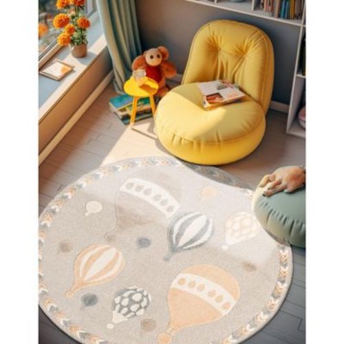 Unique Loom Whimsy Kids Collection Area Rug - Balloons (7' 1" Round Multi/Beige)