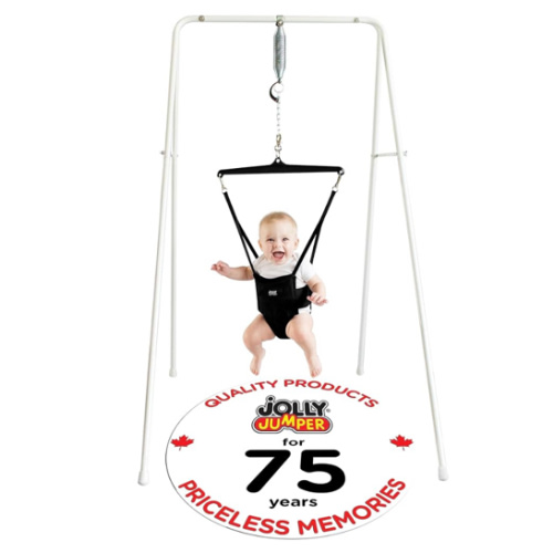 Jolly Jumper Classic (Black) with Stand - Original Baby Jumper, Indoor and Outdoor Exercise Saddle Seat, Adjustable Height, for Infants up to 28lbs