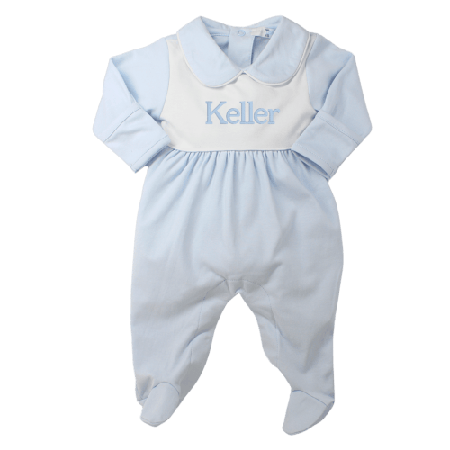 Baby Loren Boys Blue Footed Onesie with Collar