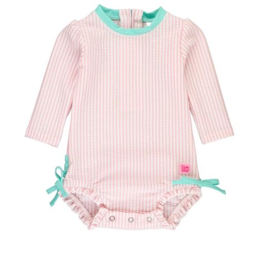 RuffleButts Baby Girls Seersucker Long Sleeve UPF50+ One Piece Rash Guard