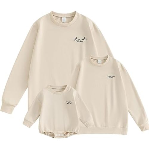 Winioder Family Matching Outfits Letter Print Long Sleeve Round Neck Sweatshirt Mom Dad and Baby Shirts Spring Clothes