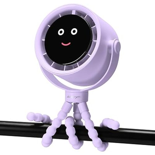 Stroller Fan Portable, Personal Fan for Travel, Air Turbo Tech & Digital display, Detachable 5 Speeds Rechargeable 360° Rotate Flexible Tripod Fan, For Home Office Stroller Camping - Purple