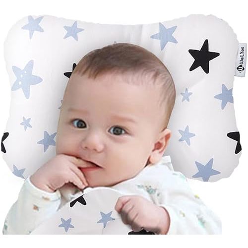 Soft Hypoallergenic Baby Head & Neck Support Organic Cotton Cover Machine Washable (Star Blue)