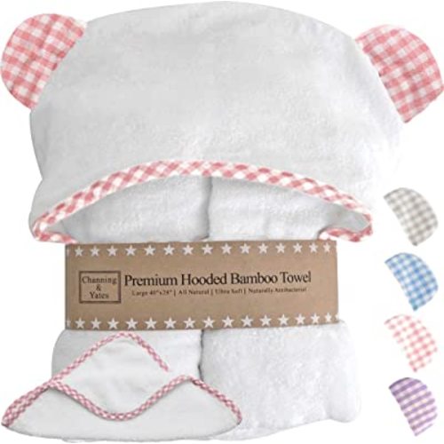 Channing & Yates Premium Boutique Baby Towels for Girls - Hooded Girl Towel & Washcloth Set - Organic Viscose Made from Bamboo Baby Towels with Hood - Baby Girl Bath Towels (Pink)