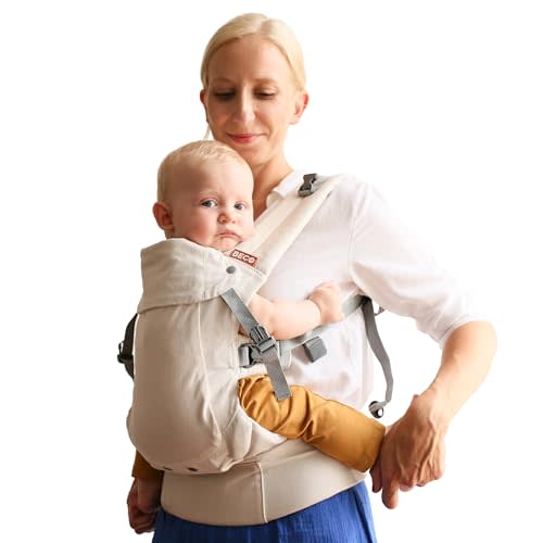 Beco Gemini 2.0 Baby Carrier Newborn to Toddler with M-Cloud Support - 4-Position Ergonomic Baby Carriers, Certified Hip-Healthy Newborn Carrier, Fully Adjustable to Fit All Parents (7–35 lbs) - Ecru