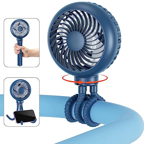 HandFan Portable Stroller Fan [Max 31 Working Hours], Attachable Stroller Fan Clip on for Baby, 4000mAh Rechargeable Battery, 360° Rotate Flexible Tripod, Cooling for Car Seat Crib Treadmill Travel