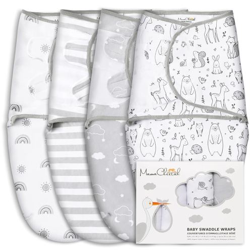 Mama Cheetah Preemie Swaddle Sack, Organic Swaddling Sleep Sacks for Preemies, Preemie Swaddle Blanket Wrap, Easy Swaddles for Premature Baby Boy Girl 4-7 lbs, Newborn Essentials, 4-Pack, Grey