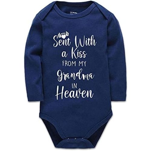 Baby Bodysuit,Sent with A Kiss from My Grandma in Heaven-Newborn Infant Baby Bodysuit White Long Sleeve 0-24 Months