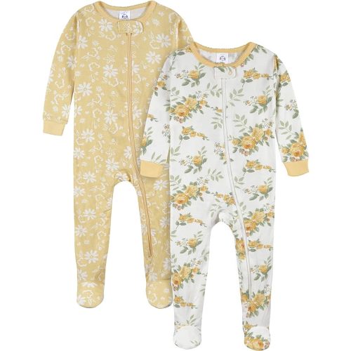 Gerber Baby-Girls 2-Pack Footed Pajamas - 0-3 Months - Rose Garden Yellow