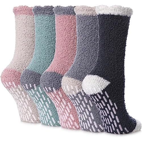 Yebing Non Slip Hospital Socks for Women with Grips Fuzzy Cozy Anti Skid Slipper Socks Winter Warm Soft Fluffy Sleep Socks