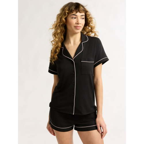 Joyspun Women’s and Women’s Plus Knit Notch Collar Top and Shorts Pajama Set, 2-Piece, Sizes S to 3X