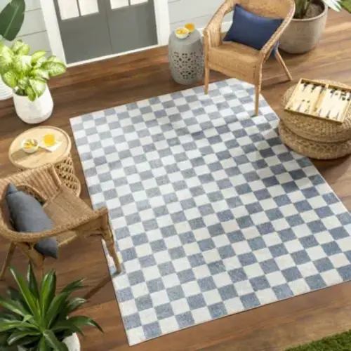 Gracie Oaks Jules Checkered Denim Area Rug | Wayfair