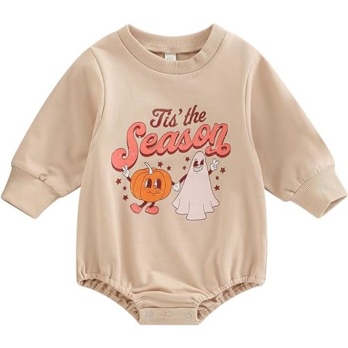Toddler Infant Baby Girl Boy Halloween Outfit Pumpkin Sweatshirt Oversized Onesie Bubble Romper Sweater Clothes